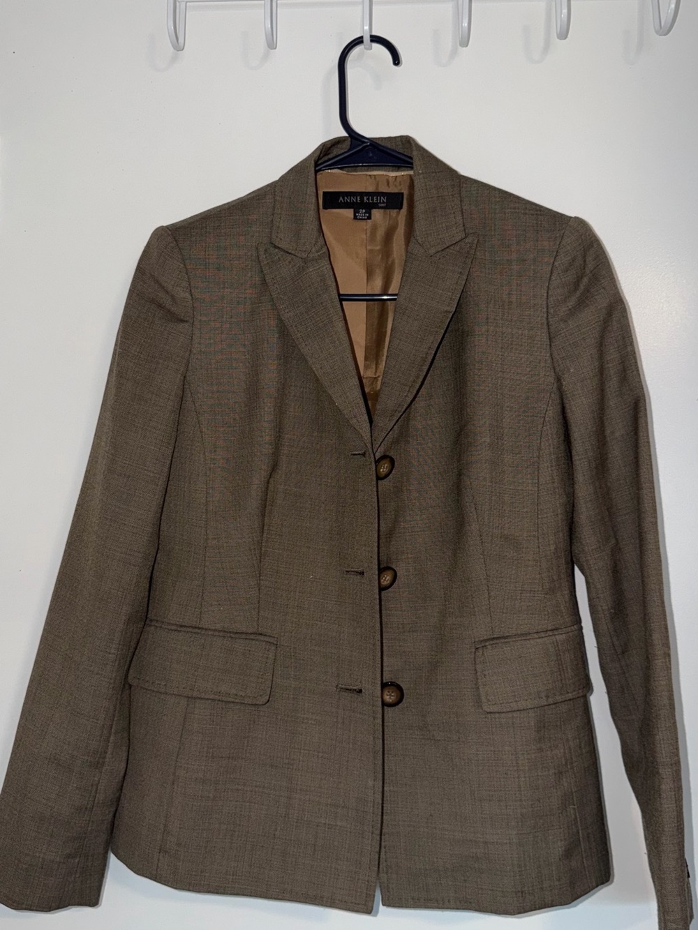 Anne Klein Olive-Brown Tailored Single-Breasted Blazer